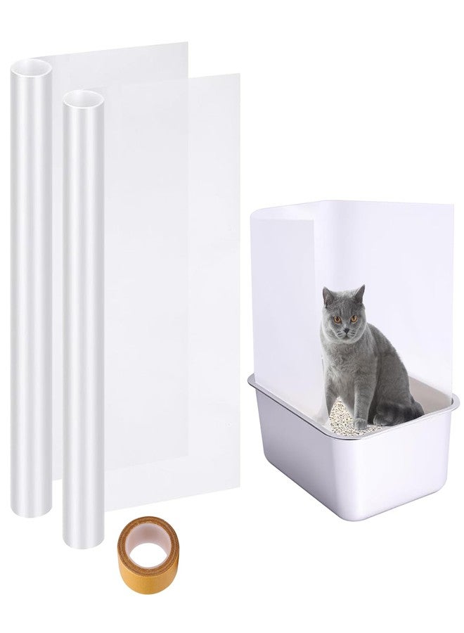 Hiyoo 2 PCS 16 x 48 Inch Cat Litter Box Pee Shields with Double-Sided Duct Tape, Transparent Large Size Cuttable Easy Clean Splash Guard for Open Top Litter Pan (Litter Box Not Included) - Image 1